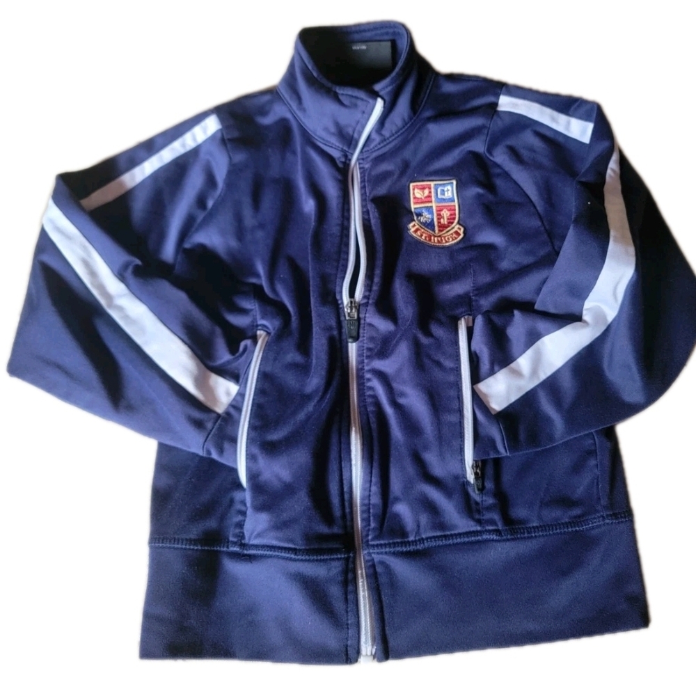 Youth S Navy Blue Track Jacket with Light Blue Stripes and Full Zipper